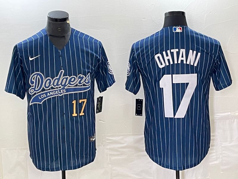 Men Los Angeles Dodgers #17 Ohtani Blue stripe Nike Game MLB Jersey style 2